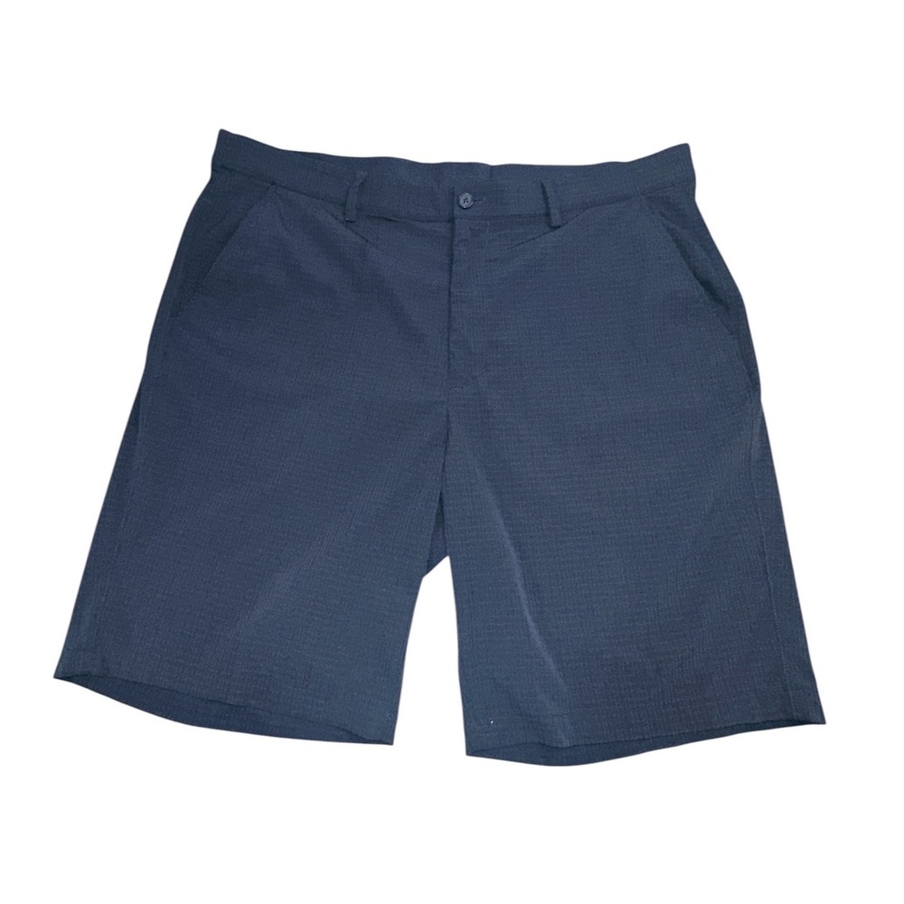 Greg Norman Shark Mens Navy Blue Micro Check Golf Shorts Stretch